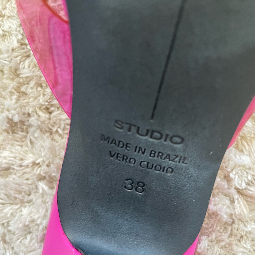 Black Suede Studio Pink PVC Heel - Picture 5 of 6